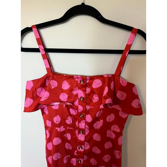 BORGO DE NOR Red Florence Ruffled Polka-dot Cotton Midi Dress small - Picture 8 of 12